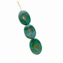 Load image into Gallery viewer, Czech glass table cut kiwi oval beads 10pc turquoise blue teal picasso 14x10mm