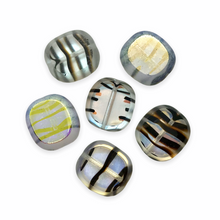 Load image into Gallery viewer, Czech glass table cushion cut oval beads 6pc crystal tortoise striped AB finish 17mm-Orange Grove Beads