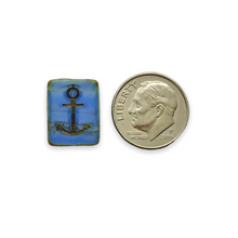 Load image into Gallery viewer, Czech glass table cut rectangle anchor beads 6pc blue marble picasso