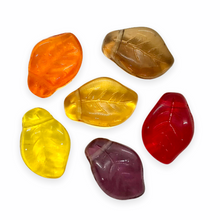 Load image into Gallery viewer, Czech glass fall wavy leaf beads mix 24pc red orange yellow brown