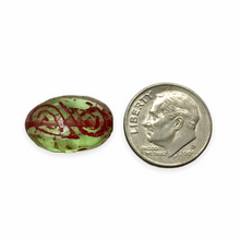 Load image into Gallery viewer, Czech glass twisted oval beads 16pc light green pink paisley