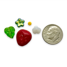 Load image into Gallery viewer, Czech glass strawberry fruit beads 36pc with leaves, & flowers #3