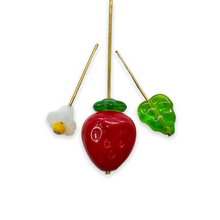Load image into Gallery viewer, Czech glass strawberry fruit beads 36pc with leaves, & flowers #3