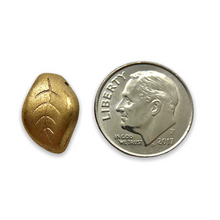 Load image into Gallery viewer, Czech glass wavy leaf beads 20pc matte gold 14x9mm