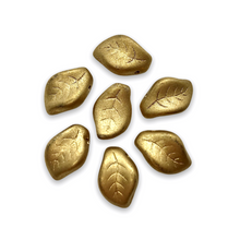 Load image into Gallery viewer, Czech glass wavy curved leaf beads 20pc matte gold 14x9mm-Orange Grove Beads