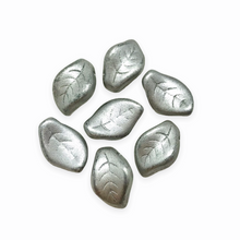 Load image into Gallery viewer, Czech glass wavy curved leaf beads 20pc matte silver 14x9mm-Orange Grove Beads