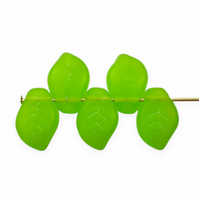 Load image into Gallery viewer, Czech glass wavy leaf beads 20pc milky spring green matte 14x9mm