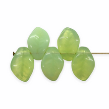 Load image into Gallery viewer, Czech glass wavy leaf beads 20pc mint green opal 14x9mm