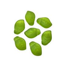 Load image into Gallery viewer, Czech glass wavy leaf beads 20pc translucent olivine green matte 14x9mm-Orange Grove Beads