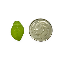 Load image into Gallery viewer, Czech glass wavy leaf beads 20pc frosted olivine green 14x9mm