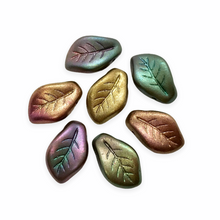 Load image into Gallery viewer, Czech glass wavy curved leaf beads 20pc rainbow matte metallic mix14x9mm-Orange Grove Beads