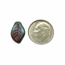 Load image into Gallery viewer, Czech glass wavy leaf beads 20pc rainbow matte metallic mix14x9mm