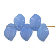 Load image into Gallery viewer, Czech glass wavy leaf beads 20pc sky blue opal 14x9mm side drilled-Orange Grove Beads