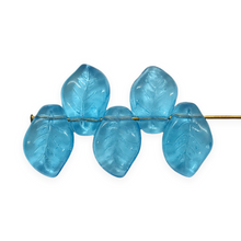 Load image into Gallery viewer, Czech glass wavy leaf beads 20pc translucent aqua blue 14x9mm side drilled-Orange-Grove-Beads