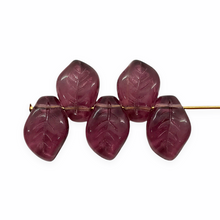 Load image into Gallery viewer, Czech glass wavy leaf beads 20pc amethyst purple 14x9mm