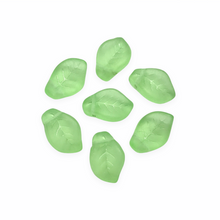 Load image into Gallery viewer, Czech glass wavy curved leaf beads 20pc matte peridot green 14x9mm side drilled-Orange Grove Beads