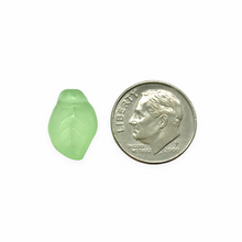Load image into Gallery viewer, Czech glass wavy leaf beads 20pc frosted uranium green 14x9mm