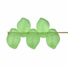 Load image into Gallery viewer, Czech glass wavy leaf beads 20pc frosted uranium green 14x9mm