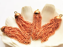 Load image into Gallery viewer, Vintage Japan copper tassel charms 4pc 12 strand chain dome cap 42mm