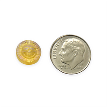 Load image into Gallery viewer, Glass sun face coin disk beads 10pc matte light yellow topaz AB 10mm