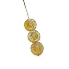 Load image into Gallery viewer, Glass sun face coin disk beads 10pc matte light yellow topaz AB 10mm