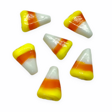 Load image into Gallery viewer, Halloween Candy Corn lampwork glass beads charms 6pc 17x9mm-Orange Grove Beads