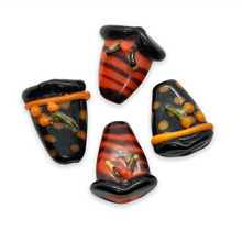 Load image into Gallery viewer, Lampwork glass Halloween orange black witch hat focal beads mix 4pc-Orange Grove Beads