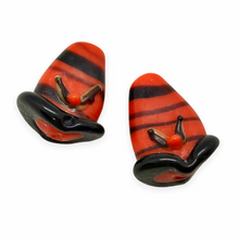 Load image into Gallery viewer, Lampwork glass Halloween orange & black striped witch hat focal beads 2pc 22mm-Orange Grove Beads