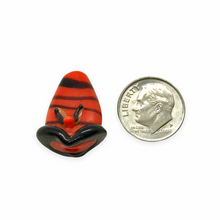 Load image into Gallery viewer, Lampwork glass Halloween orange & black striped witch hat focal beads 4pc 22mm