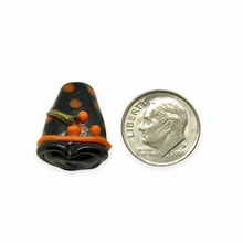 Load image into Gallery viewer, Lampwork glass Halloween orange black polka dot witch hat focal beads 4pc 22mm