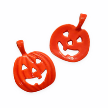 Load image into Gallery viewer, Halloween Carved Jack O'Lantern pumpkin charm pendant 2pc pewter orange epoxy 17mm-Orange Grove Beads