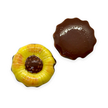 Load image into Gallery viewer, Hand painted ceramic large sunflower beads 4pc yellow brown 20mm-Orange Grove Beads