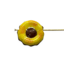 Load image into Gallery viewer, Large sunflower beads 4pc Peruvian Ceramic yellow brown 20mm