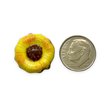 Load image into Gallery viewer, Large sunflower beads 4pc Peruvian Ceramic yellow brown 20mm