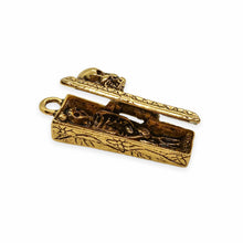 Load image into Gallery viewer, Hinged coffin locket charm pendant with mini skeleton 1pc antique gold pewter 29mm