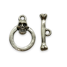 Load image into Gallery viewer, Halloween skull & bone toggle clasp 2 sets (4pc) silver plated pewter 20x14mm-Orange Grove Beads