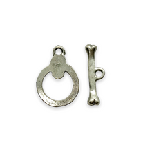 Load image into Gallery viewer, Halloween skull & bone toggle clasp 2 sets (4pc) silver plated pewter 20x14mm