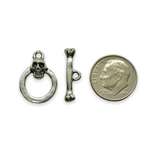 Load image into Gallery viewer, Halloween skull & bone toggle clasp 2 sets (4pc) silver plated pewter 20x14mm