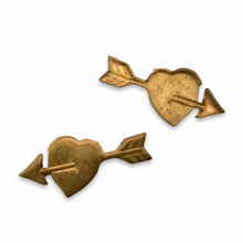 Load image into Gallery viewer, Vintage brass stampings 10pc Valentine's  love heart with arrow