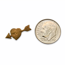 Load image into Gallery viewer, Vintage brass stampings 10pc Valentine's  love heart with arrow