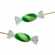 Load image into Gallery viewer, Wrapped Christmas candy glass beads charms 4 sets (12pc) green stripes-Orange Grove Beads