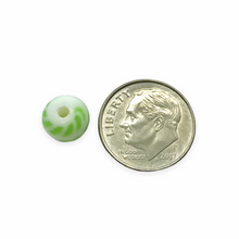 Load image into Gallery viewer, Vintage Japan round glass beads 20pc white green peppermint stripes 8mm