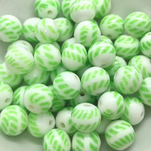 Load image into Gallery viewer, Vintage Japan round glass beads 12pc white with green peppermint stripes 8mm-Orange Grove Beads