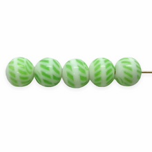 Load image into Gallery viewer, Vintage Japan round glass beads 20pc white green peppermint stripes 8mm