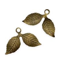 Load image into Gallery viewer, Vintage natural brass cherry fruit double leaves charms 4pc 26x17mm-Orange Grove Beads