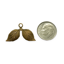 Load image into Gallery viewer, Vintage natural brass cherry fruit double leaves charms 4pc 26x17mm