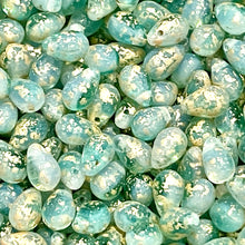 Load image into Gallery viewer, Czech glass teardrop beads 50pc blue green gold 9x6mm
