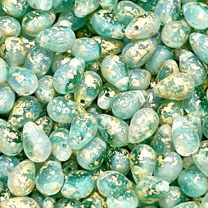 Czech glass teardrop beads 50pc blue green gold 9x6mm