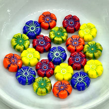 Load image into Gallery viewer, Czech glass tiny hibiscus flower beads 20pc summer rainbow mix 8mm
