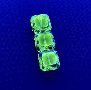 Czech glass table cut square beads 11pc crystal green 15mm UV